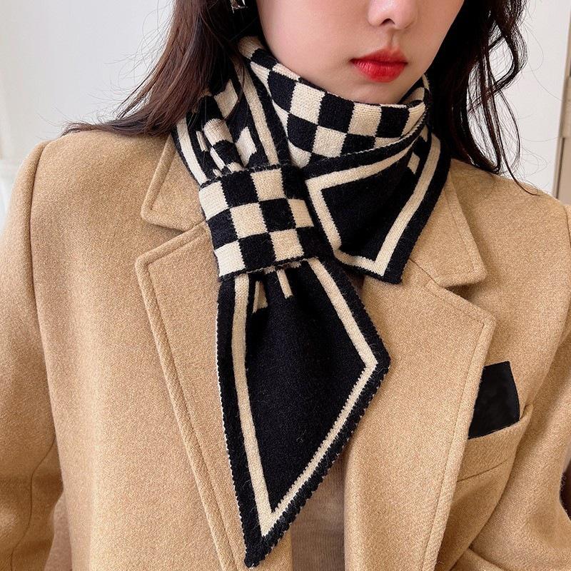Houndstooth Plaid Luxury Brand Knitted Scarf 2023 New Scarf Women Winter Scarf Long Skinny Small Scarf Female Neckerchief Scarf