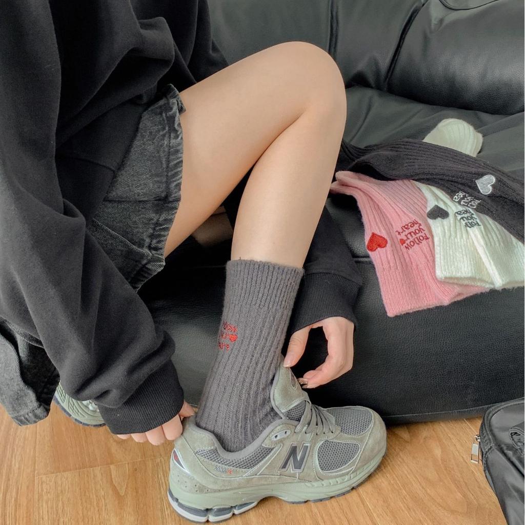 Deer Velvet Stacked Socks Solid Color Heel Ab Embroidered Trendy Socks Cashmere Socks Thickened Warm Socks
