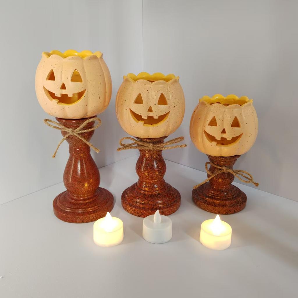 Halloween Pumpkin Candle Holder Resin Ornaments Decorative Sculpture for Candles and Aromatherapy Ambiance