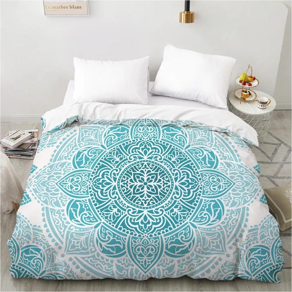 3D Mandala Duvet Cover Set Luxury Bedding Set Single/Double/Full/Queen/King Size for Home Decor Nordic Mandala Light Blue