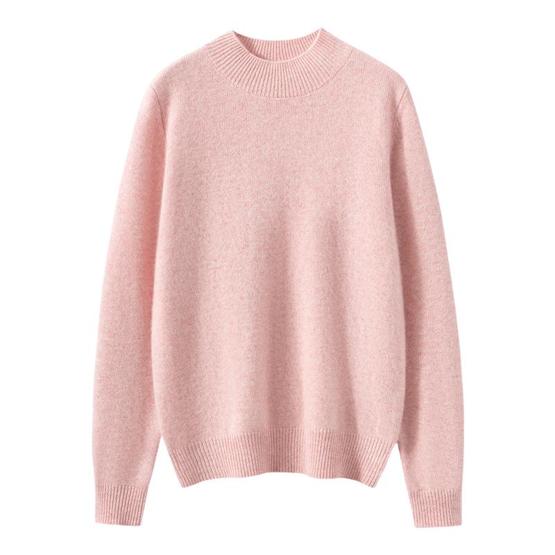 Women's 100% Cashmere Pullover Sweater, Half-High Collar, Long Sleeve, Thick Knit, Autumn/Winter Style.