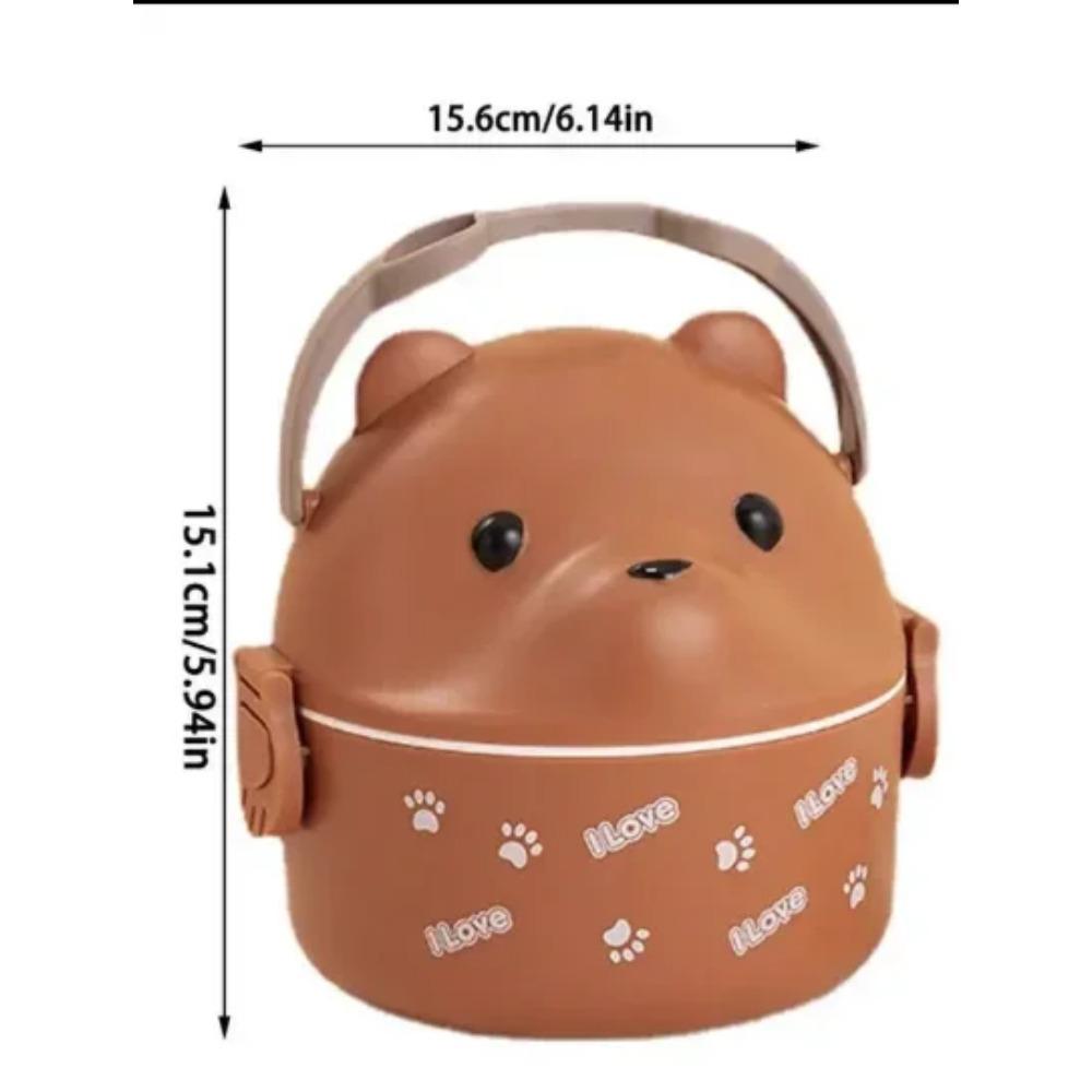 Lunch Box Portable Insulated Lunch Container Set Stackable Bento Cartoon Eyeglass Bear Shape Food Storage Container For Kids