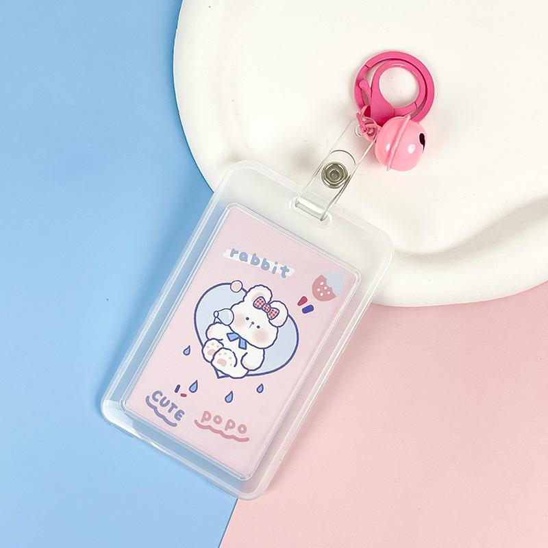 Ins Cute Transparent Lanyard Card Cover Student Bus Cards Case Cartoon Work Card Covers Credit Card Holder Id Holder with Rope