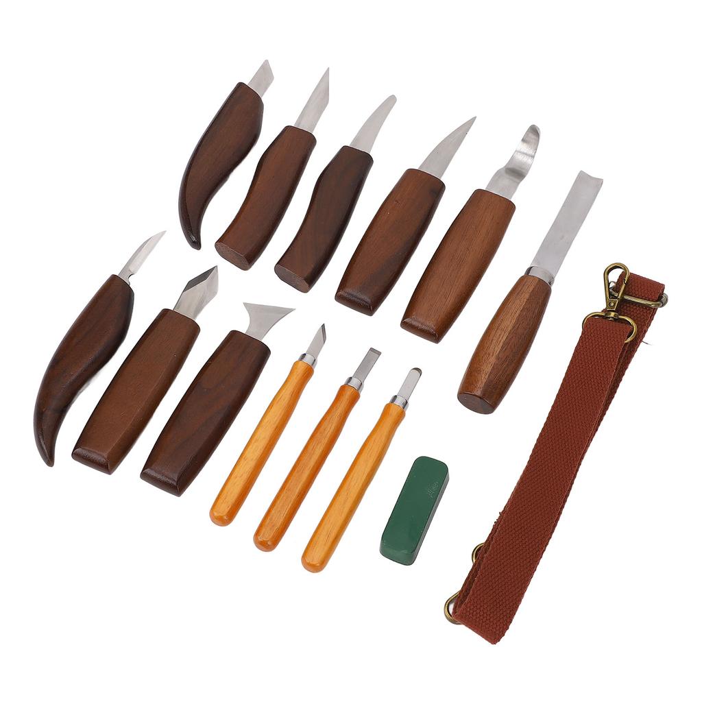 Outils de Sculpture sur Bois Manche Profondément Inséré Haute Dureté Kit de Sculpture Manuelle sur Bois avec Cuir