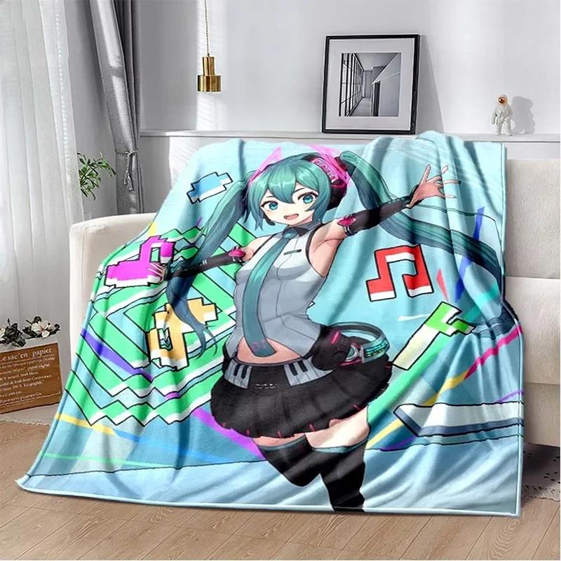 Anime Vocaloid Girl Blanket Kawaii Miku Lightweight Soft Throw Blanket Flannel Bedspread Sofa Cover Gift for Children