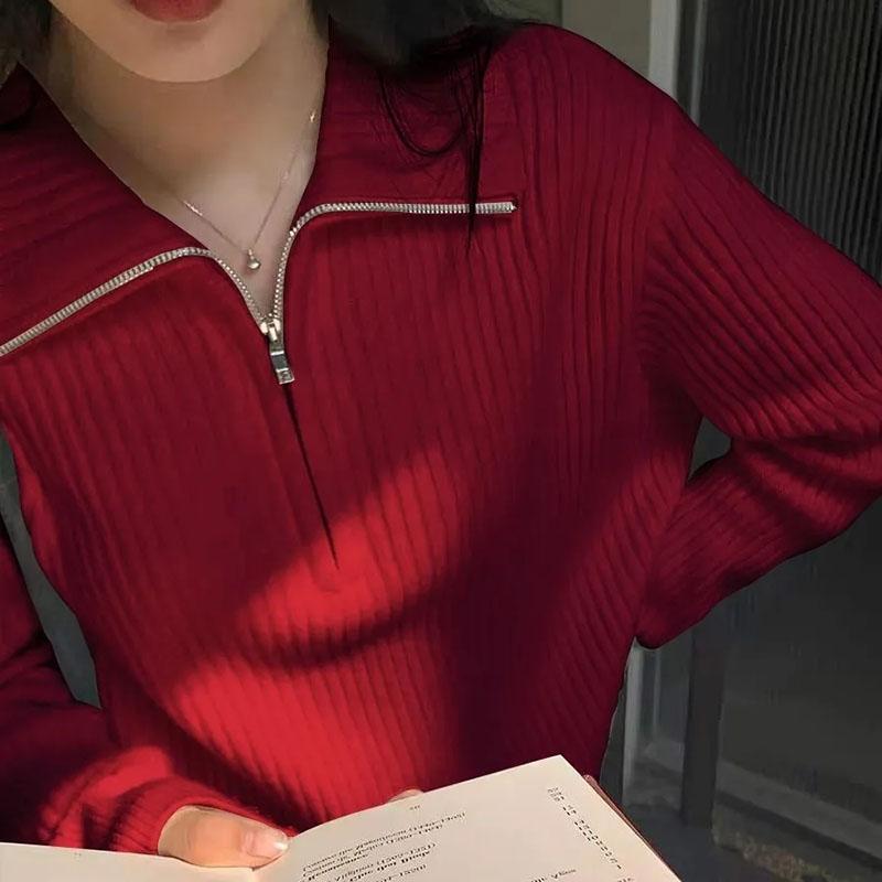 Knitted Sweaters Women Autumn Winter New Thicken Warm Zipper Jumpers Woman Casual Simple Solid Color Ribbed Pullovers