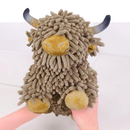 Yousheng Fuzzy Animal Hand Towel Chenille Highland Cow Decorative Towel Cute Doll Absorbent Hand Towel for Bathroom Kitchen