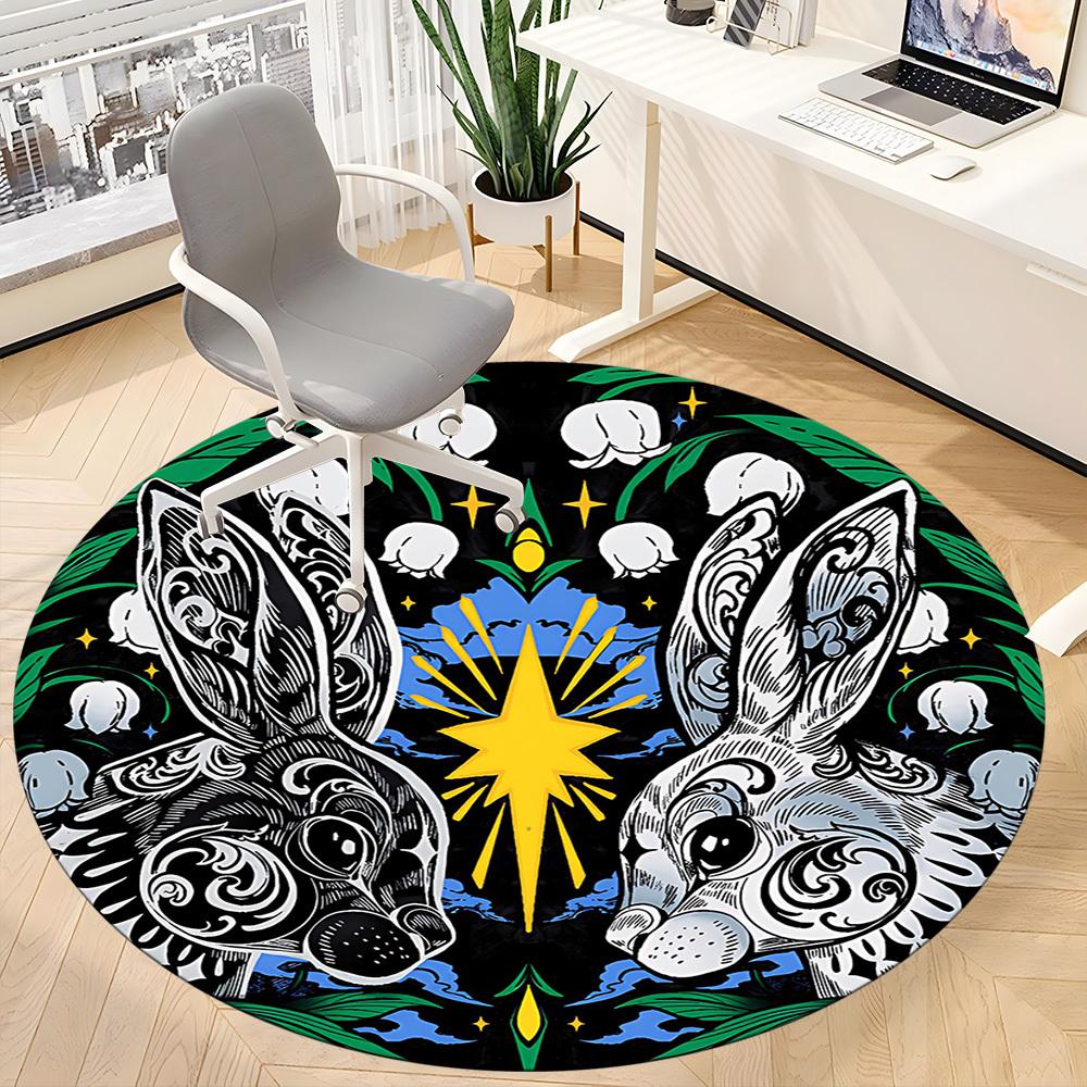 1pc Easter Bunnies Office Round Area Rug, Under Office Chairs Bedroom Living Room Home Decor, Room Deco