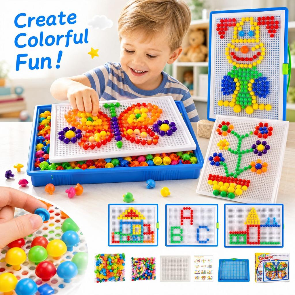 Kids Peg Puzzle Board Toy - 296 Large Building with Pegboard and Pattern Cards, Preschool Educational Learning Toy for Toddlers