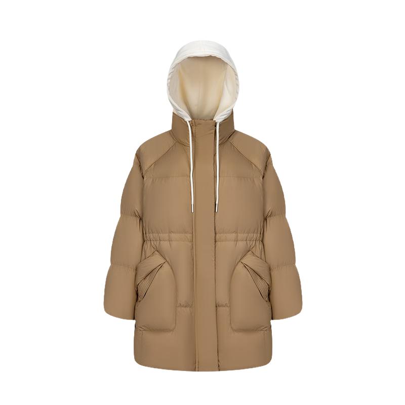 Aolaiyi Women's Mid-Length Detachable Hood Down Jacket