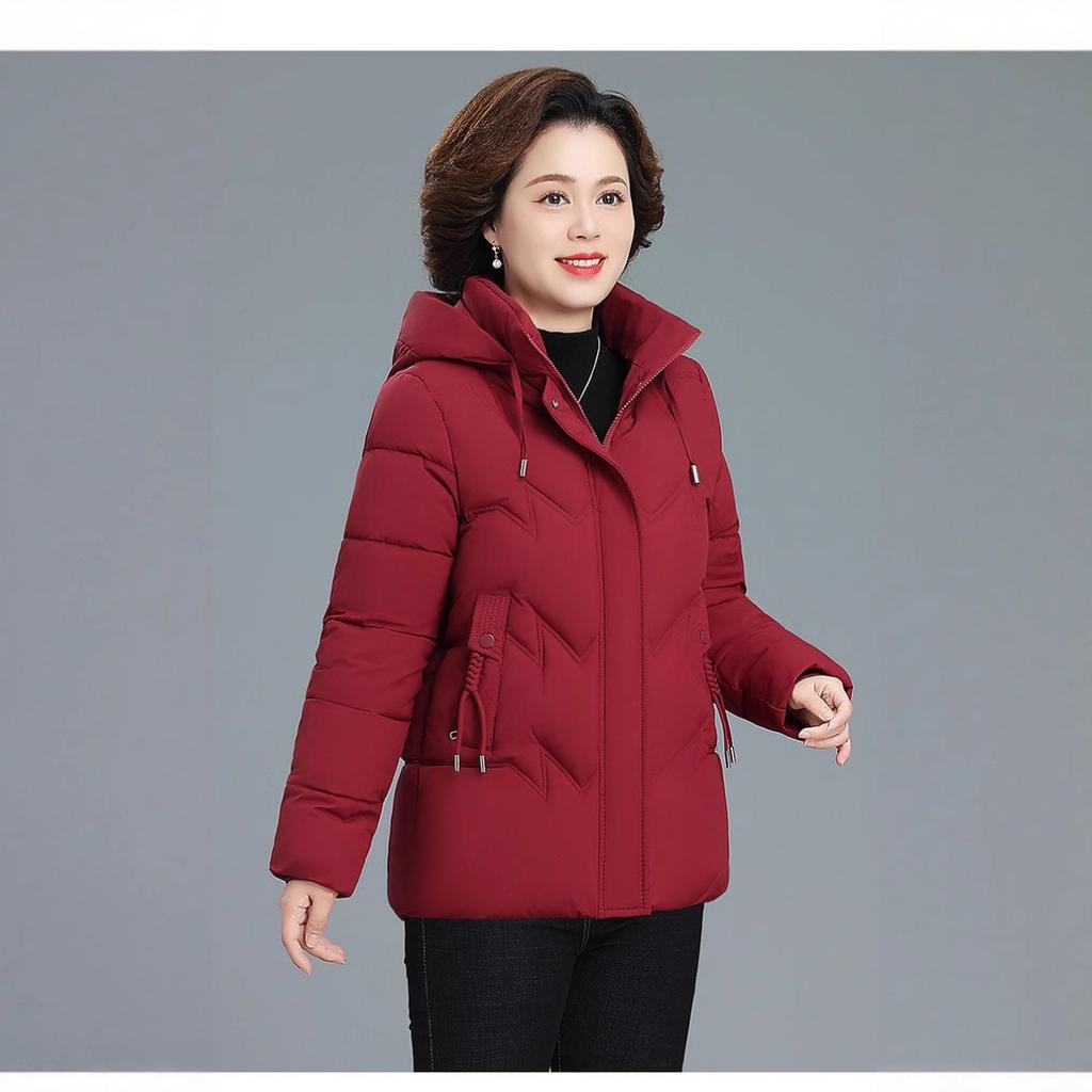 Chinese Style Plus Size Short Thick Padded Down Cotton Parka Winter Coat for Middle Aged Senior Mom Women