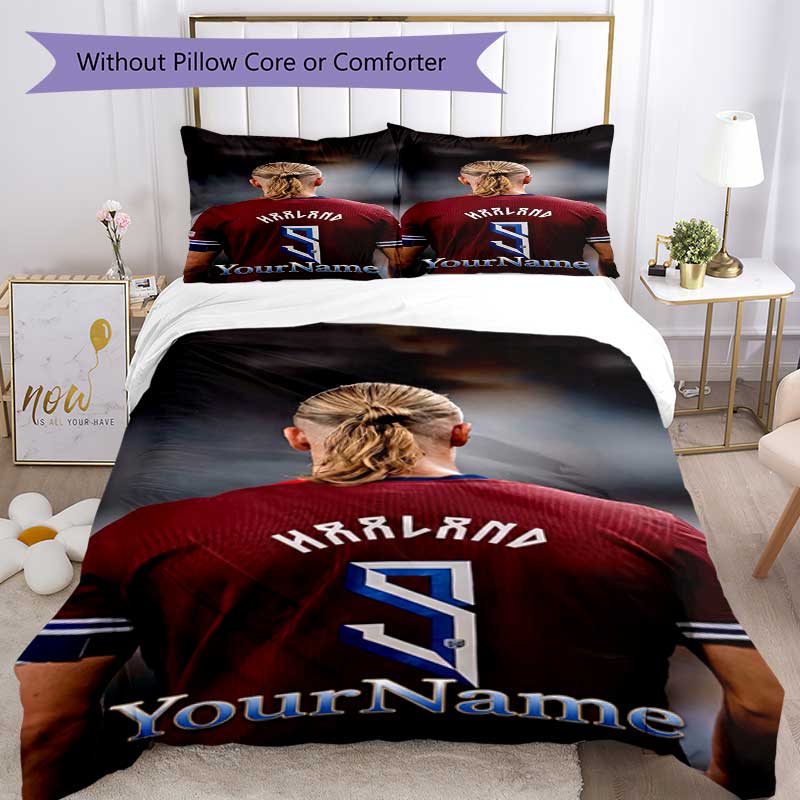 Haaland S Jersey Customize Your Name Bedding Set Breathable Duvet Cover with Pillowcases Home Decoration Birthday Gift