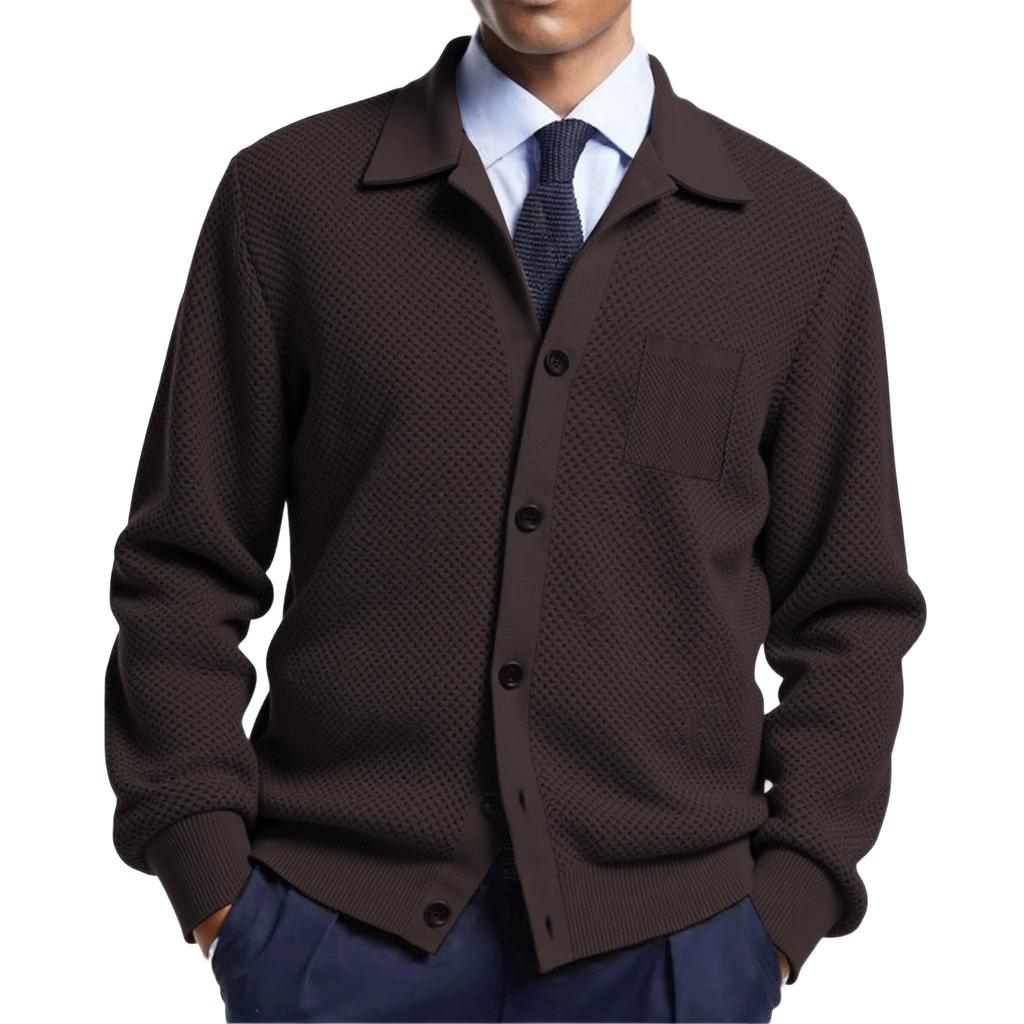 Men's Casual Solid Color Knitted Cardigan With Lapel Outerwear