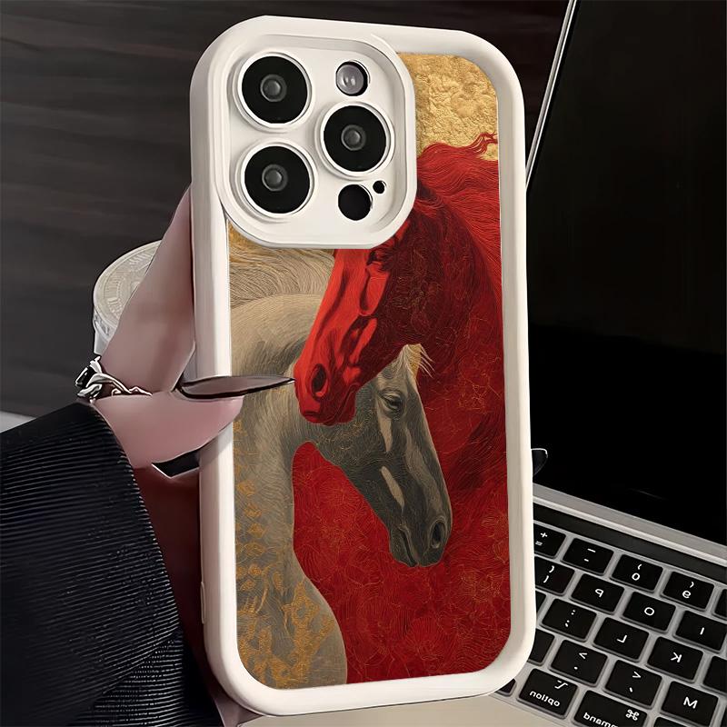 Phone Case for iPhone 17 Air 16E 15 16 Pro Max Horse Art Aesthetics Cover 14 Plus 13 12 Mini Soft Shell Silicone Fundas