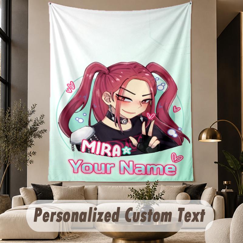 Custom Text Tapestry Kpop Demon Hunters Print Wall Tapestry Indoor Living Room Wall Decor