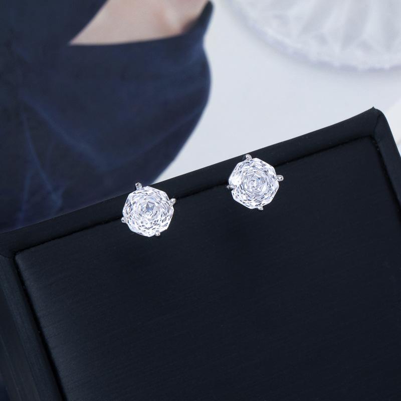 S911 Silver Needle Rose Cut Zircon Stud Earrings Women's Light Luxury High-end Earrings Niche Ear Hole Small Earbone Stud Earrings