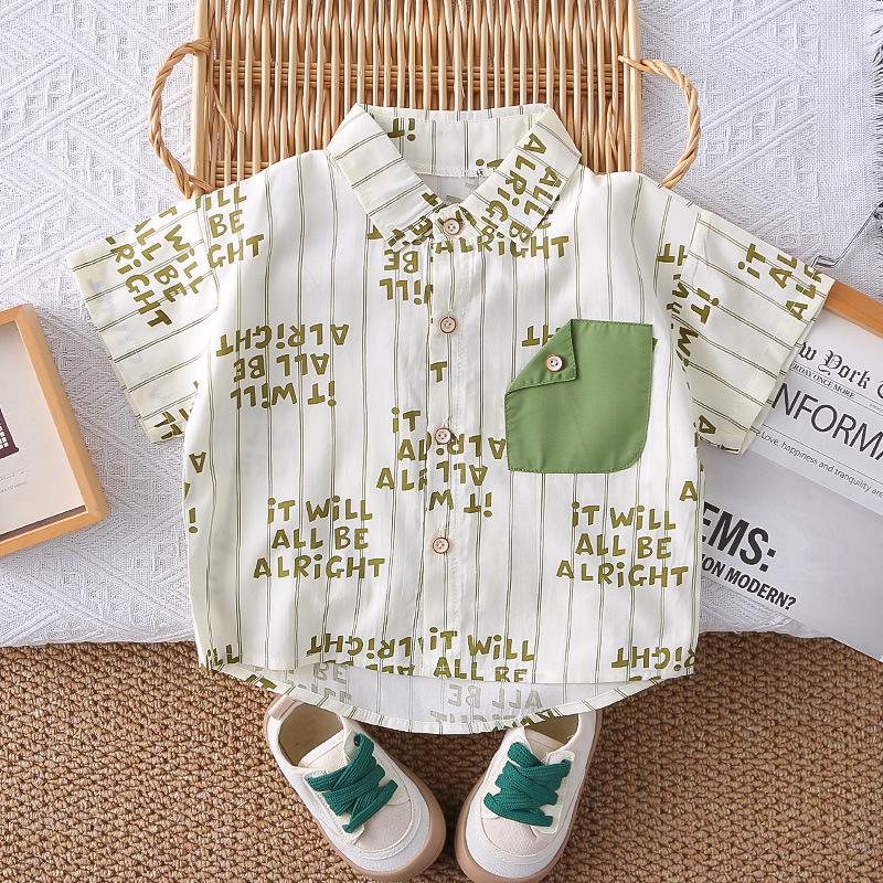 Casual Boys Short Sleeve Clothing Sets Fashion Solid Color Children Shirt With Matching Bottoms For Kids Outdoor Activities