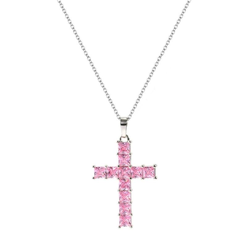 

Fashion Shine Crystal Zircon Cross Pendant Necklace For Women Girl Zircon Thin Chain Necklace Punk Teenger Party Jewelry