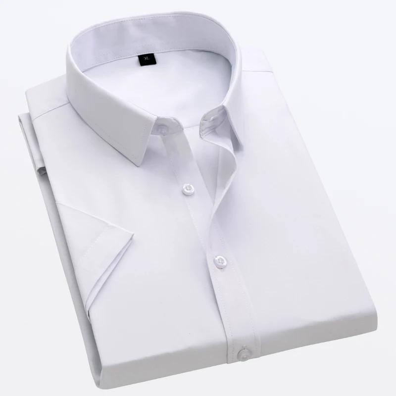 2026 Summer Men's Slim Solid Color Short Sleeve Shirt Business Casual White Shirt Male Brand Large Size 5XL Classic Style