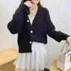 2026 Spring/Fall Women's French V-neck Long Sleeve Loose Knit Cardigan Sweater Coat