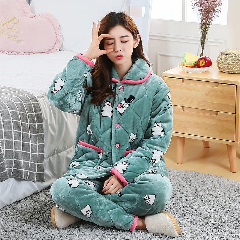 Women's Winter Pajamas Three-layer Thickened Padded Cotton To Keep Warm and Fleece Coral Fleece Padded Jacket