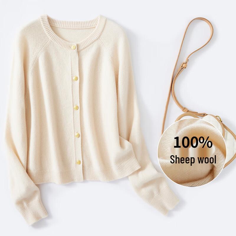 

Jinjv Women s 100% Sheep Wool Round Neck Knit Cardigan M