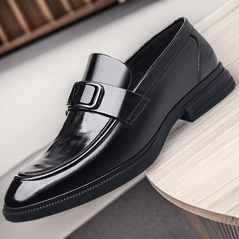 Men's Black British Style Cowhide Leather Dress Shoes - Youth Soft Sole Casual/Formal Wear