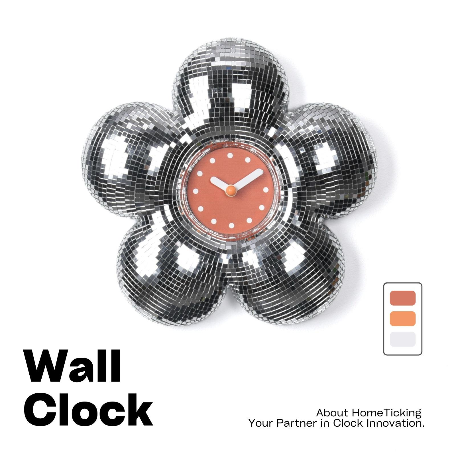 

Three-dimensional Flower Wall Clock Living Room Wall Decoration Creative Art Wall Clock Fashion High-end Clock Home Soft Decoration Clock Sequin Autumn Leaf Orange - SZ17-8