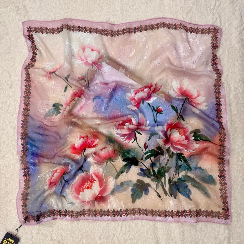 70X70 Spring, Summer And Autumn Square Scarf Silk Scarf Decoration Pastoral Tie-Dye Hair Cut Flower Scarf Headgear