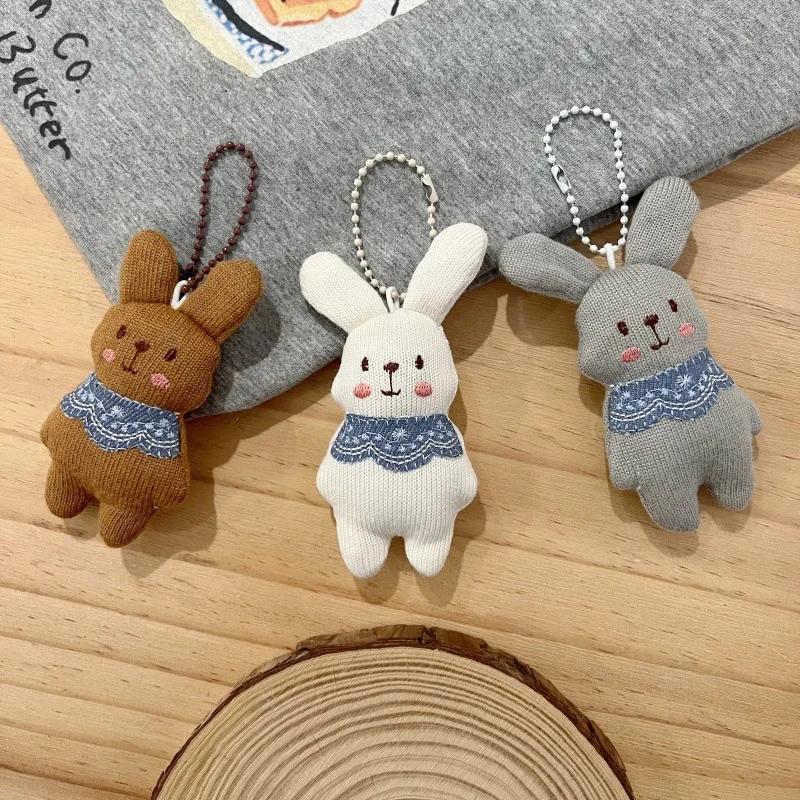 New Cute Headphone Rabbit Keychains Mini Bear Carrots Plush Keyring Cartoon Dog Bee Bag Pendant Charms Backpack