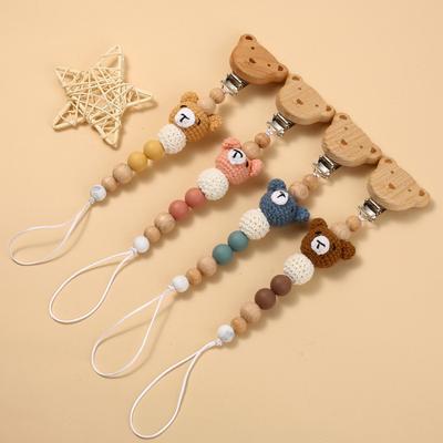 Baby Beech Wood Pacifier Clip Cartoon Animal Crochet Beads Silicone Nipple Chain For Teether Nursing Toys Baby Pacifier Chain