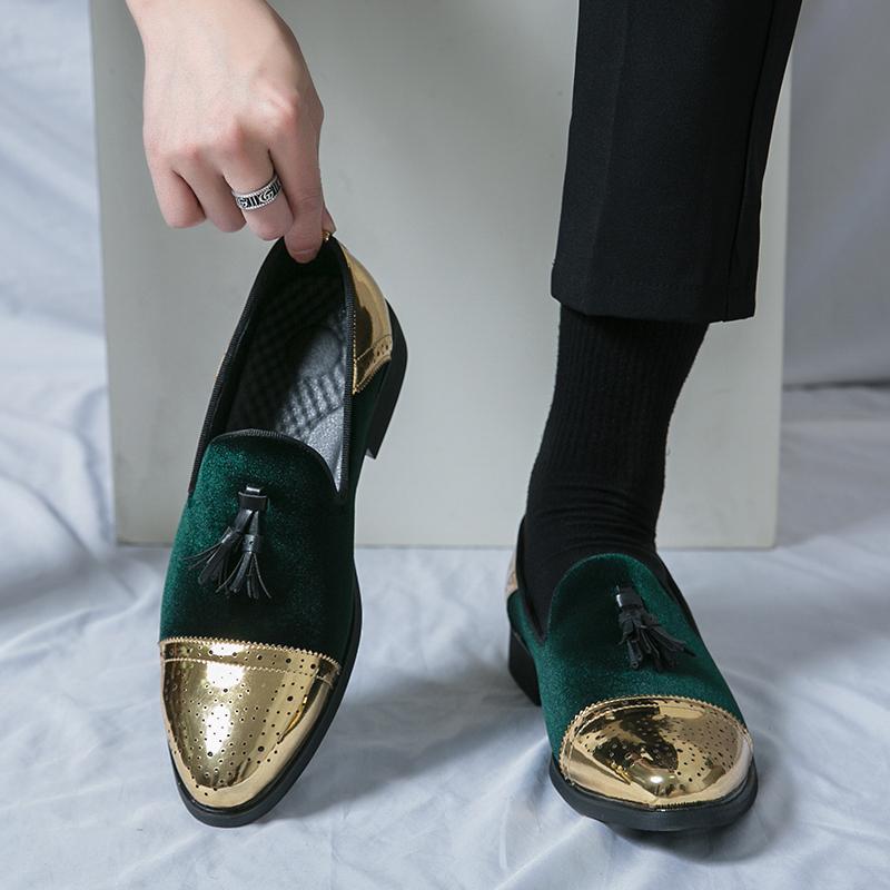 Hochwertige Bequeme Britischer Stil Cord Farblich Passende Blockschuhe Schwarz Grün Blau Farbe Klassische Business Herrenschuhe