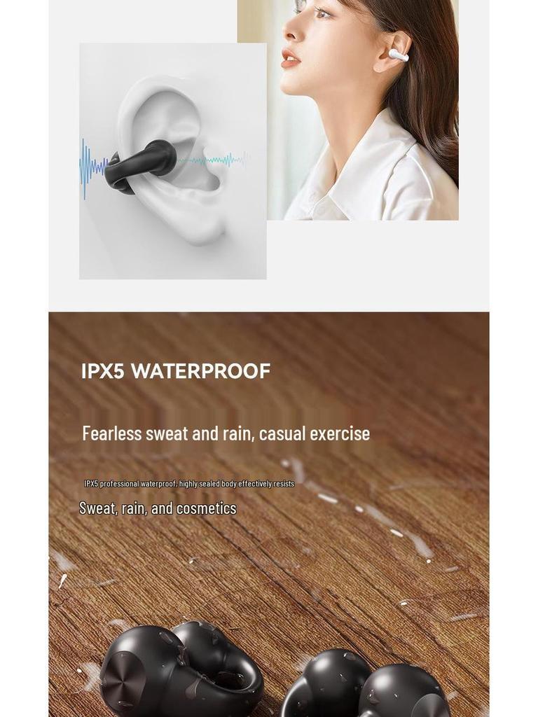 J01J03 True Wireless Ear Clip Bluetooth Earphones with Super Long Battery Life and Open-Type Design