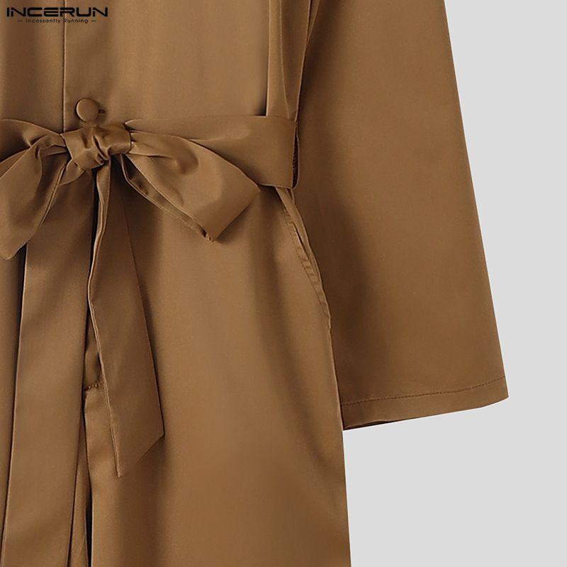 INCERUN Men Long Sleeve Buttons Bandage Jumpsuit Long Rompers Overalls