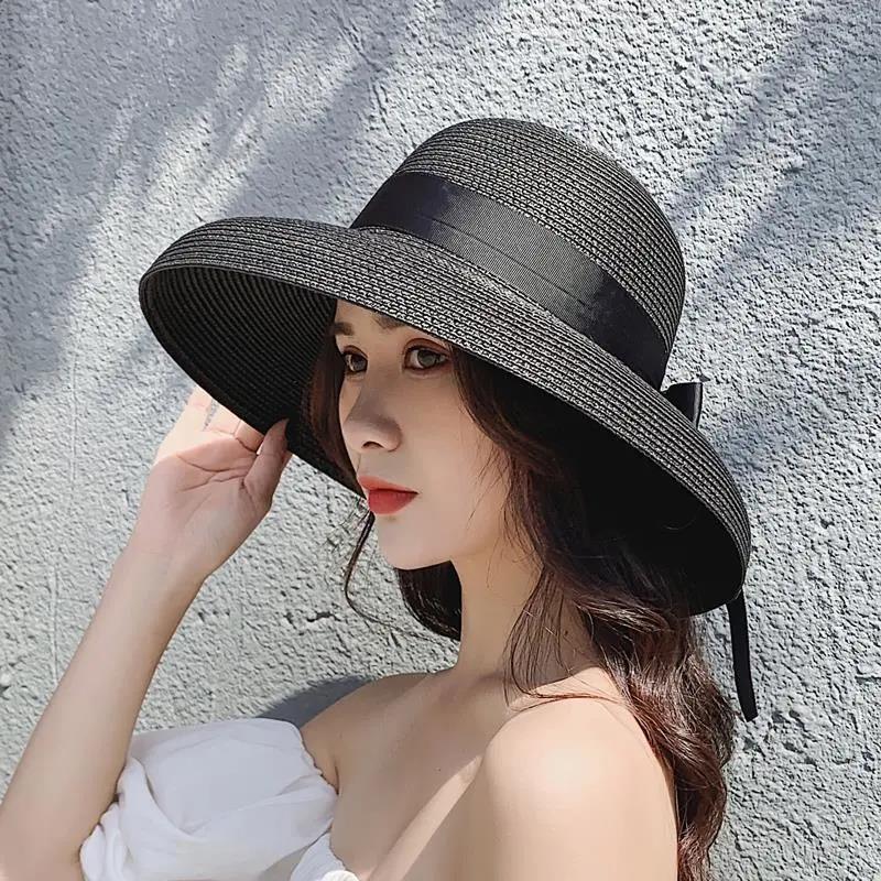 Straw Hat Women Summer Fashion Seaside Sunscreen Big Brim Sunshade UV Protection Foldable Beach Hat