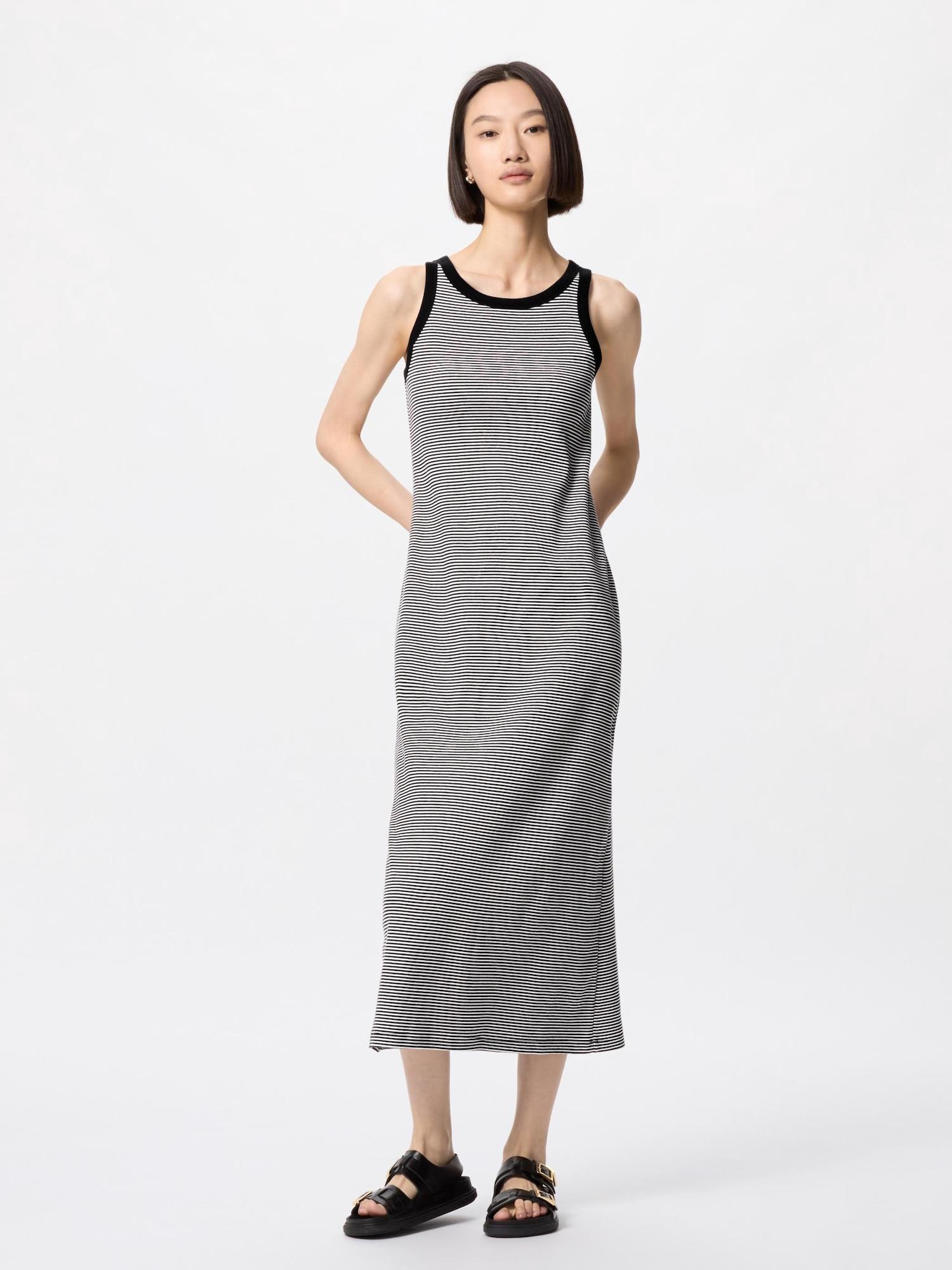 

Uniqlo Япония платье-бюстгальтер в рубчик в полоску длинное 09 BLACK/3XL