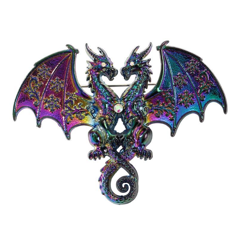 Matte Finish Metal Double Headed Dragon Brooch 1Pcs Unisex Animal Pin Fashion Accessory for Blazer Backpack Daily Outfit