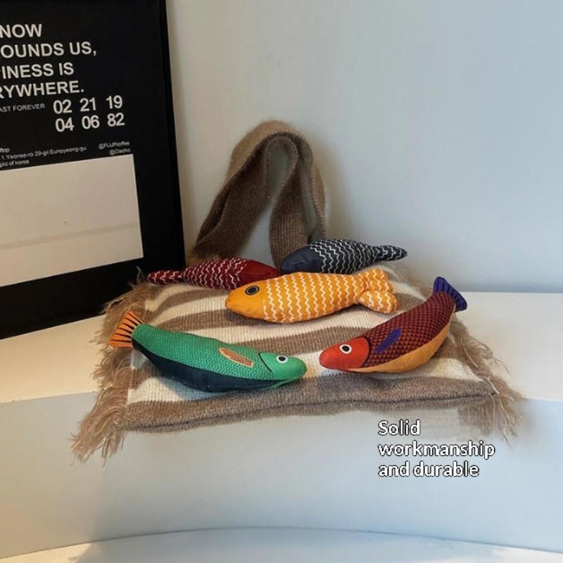 Cute Little Fish Knitted Tote Bag Summer Breathable Lightweight Versatile Commuter Shoulder Bag for Family Weekend Trips