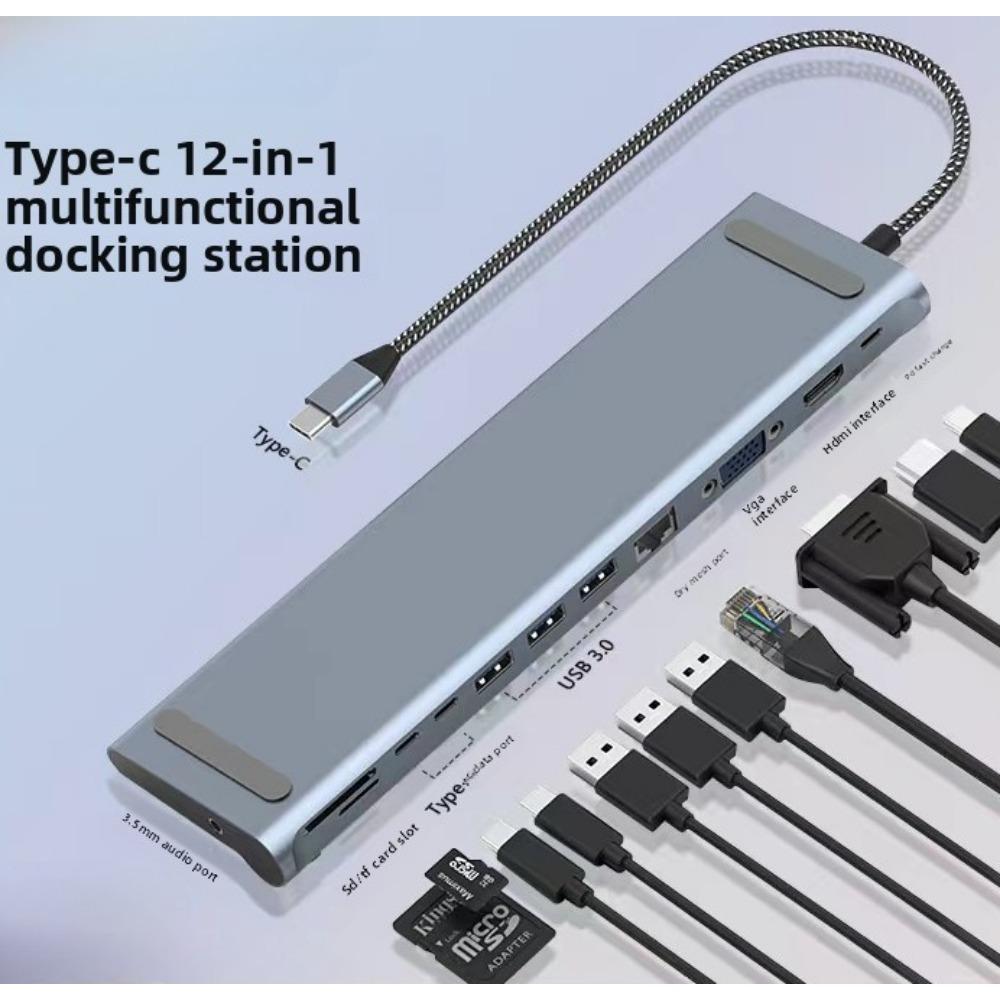 8 In 1 Type C Docking Station for Laptop USB C Hub with HDMI USB Ports Multi Function Adapter for Phone PC MacBook