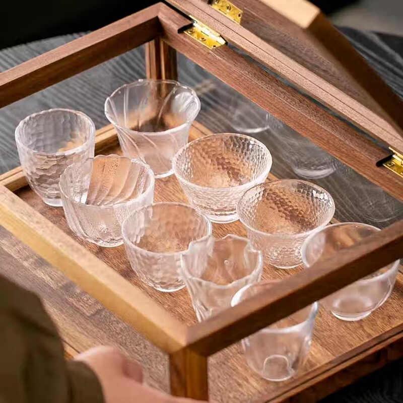 Japanese Hammered Crystal Borosilicate Glass Tea Cups (5-piece set)