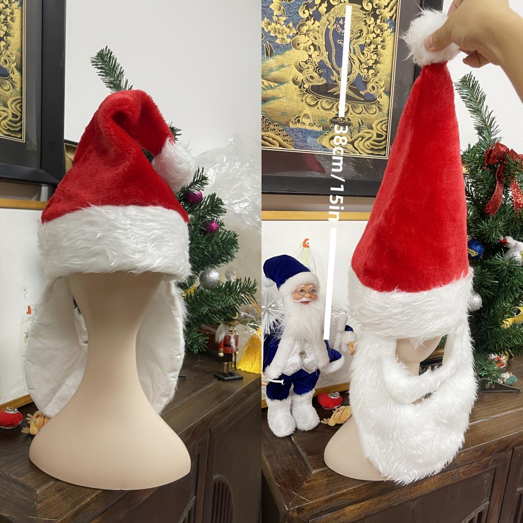 1 Set Of Christmas Decoration Hats, Santa Claus Beard Hat, Holiday Costume Props, Christmas Party Decorations, Plush Adult Hat
