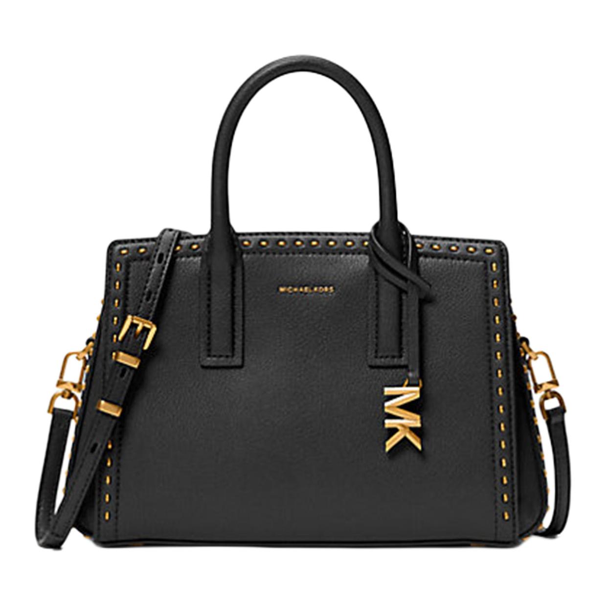 

Michael Kors Leila Gold Accessories Leather Tote Bag Small Women handbags Black 30S6A9IS1L1-BLACK Shopping Bag Set(Basic Set+Shopping Bag)