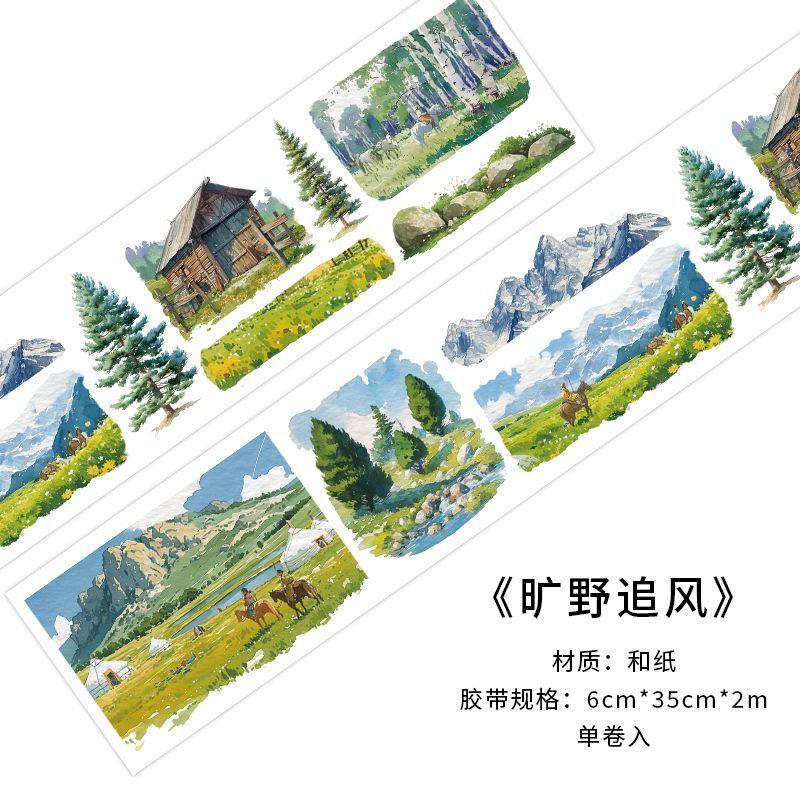 

1 Roll Pastoral Wilderness Landscape Washi Tape Natural Scenic Pattern Decor Stickers For Scrapbooking Journal Diary Layout Deco