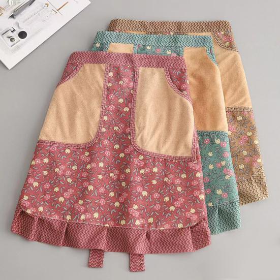 Atmungsaktive Halbschürze mit Taschen Wasserabweisende Küchen-Taillenschürze zum Kochen, Gärtnern, als Kellnerin, Blumenmuster, Verstellbar, Back-, Catering-Schürze