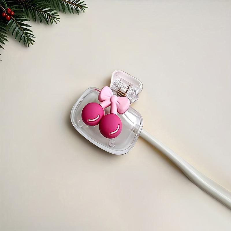 Cute Cherry Design Toothbrush Holder Dual Holes Drainage Ventilation Toothbrush Head Protection Bathroom Organizer