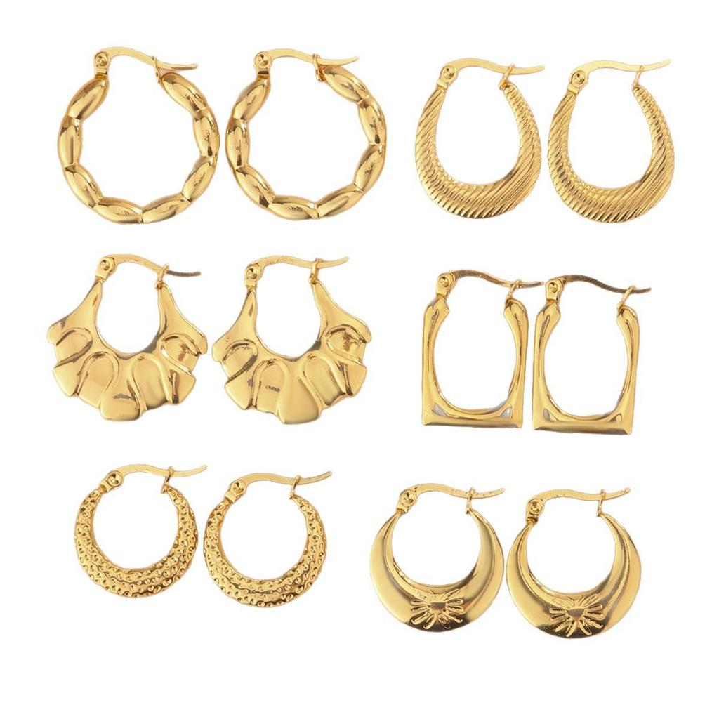 Pendientes de Acero Inoxidable Martillado Geométrico Chapados en Oro de 18 Quilates