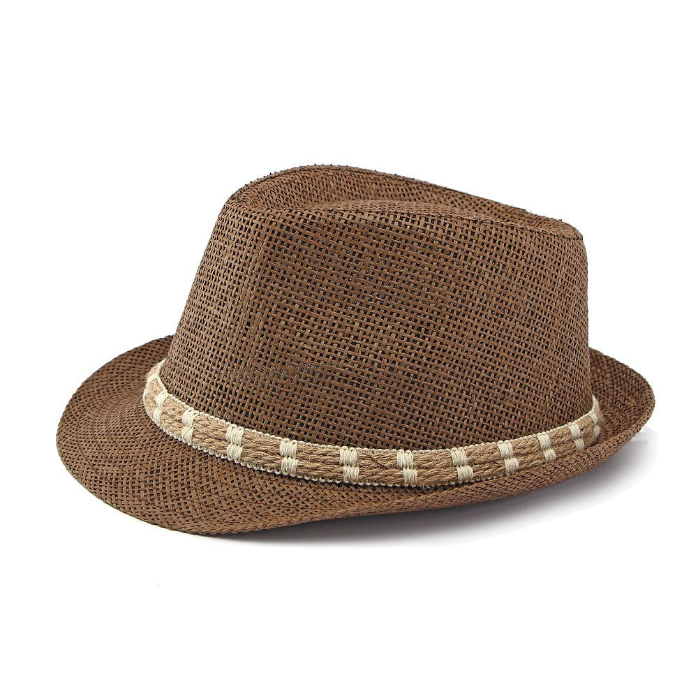 Straw Hat Men's Summer Sunshade Beach Hat for Middle-Aged and Elderly Sunscreen Hat Women's British Retro Jazz Hat