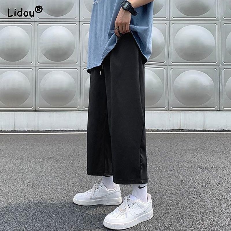 Men's Clothing 2023 New Neutral Solid Color Straight Man Loose Simplicity Fashion Young Style Casual Comfortable Wide Leg Pants