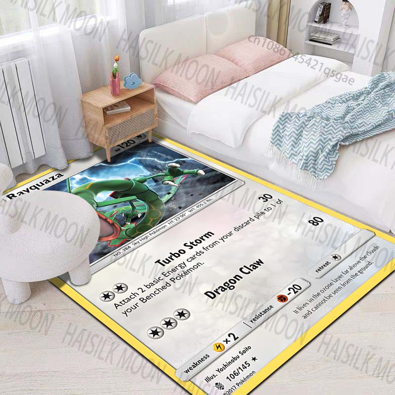 Įvairių stilių Pokémon Rayquaza kortų spausdintas kilimas svetainei, miegamajam, vaikų kambariui, namų dekoravimui, zoninis kilimėlis, sofos apklotas, prieškambario kilimėlis