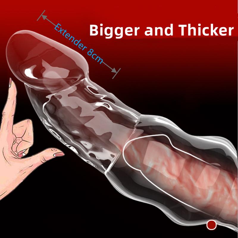 Penis Extension Sleeve Extender 5-8cm Reusable Condoms Soft Delay Ejaculation Penis Extender Dick Sleeve Adult Sex Toys for Men